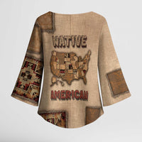 Native American Kimono Sleeve Blouse Retro Map Stitching Effect