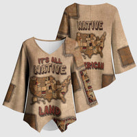 Native American Kimono Sleeve Blouse Retro Map Stitching Effect