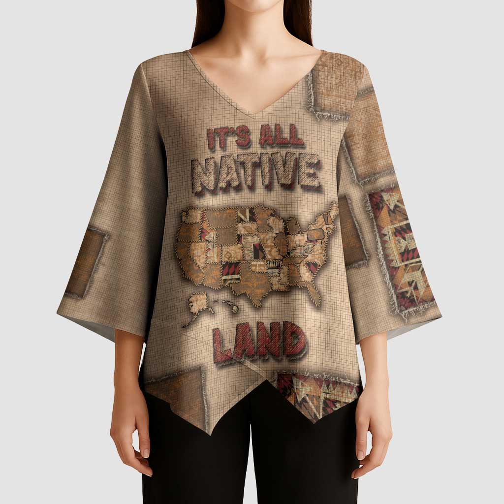 Native American Kimono Sleeve Blouse Retro Map Stitching Effect