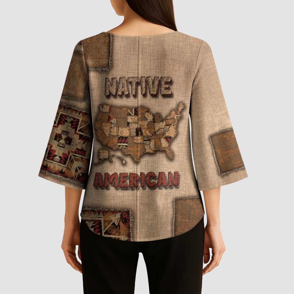 Native American Kimono Sleeve Blouse Retro Map Stitching Effect