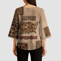 Native American Kimono Sleeve Blouse Retro Map Stitching Effect