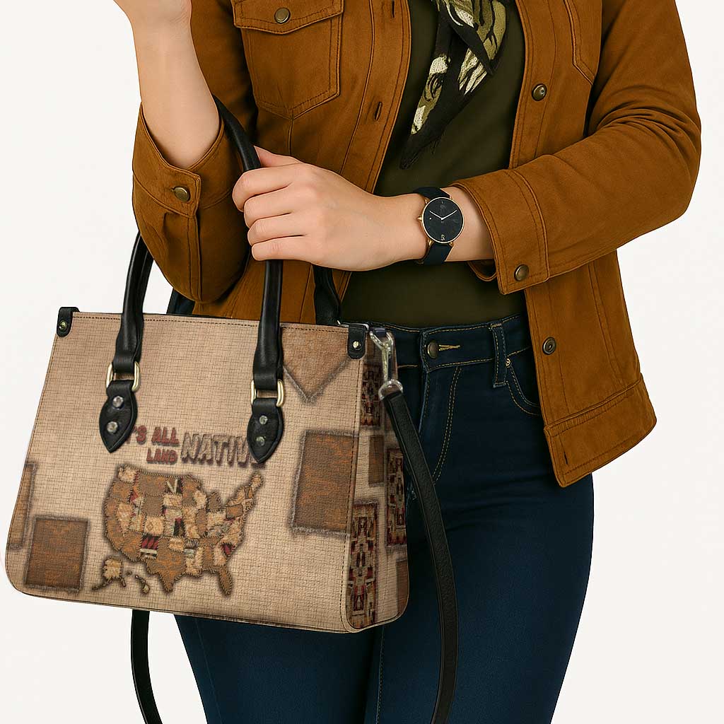 Native American Leather Bag Retro Map Stitching Effect