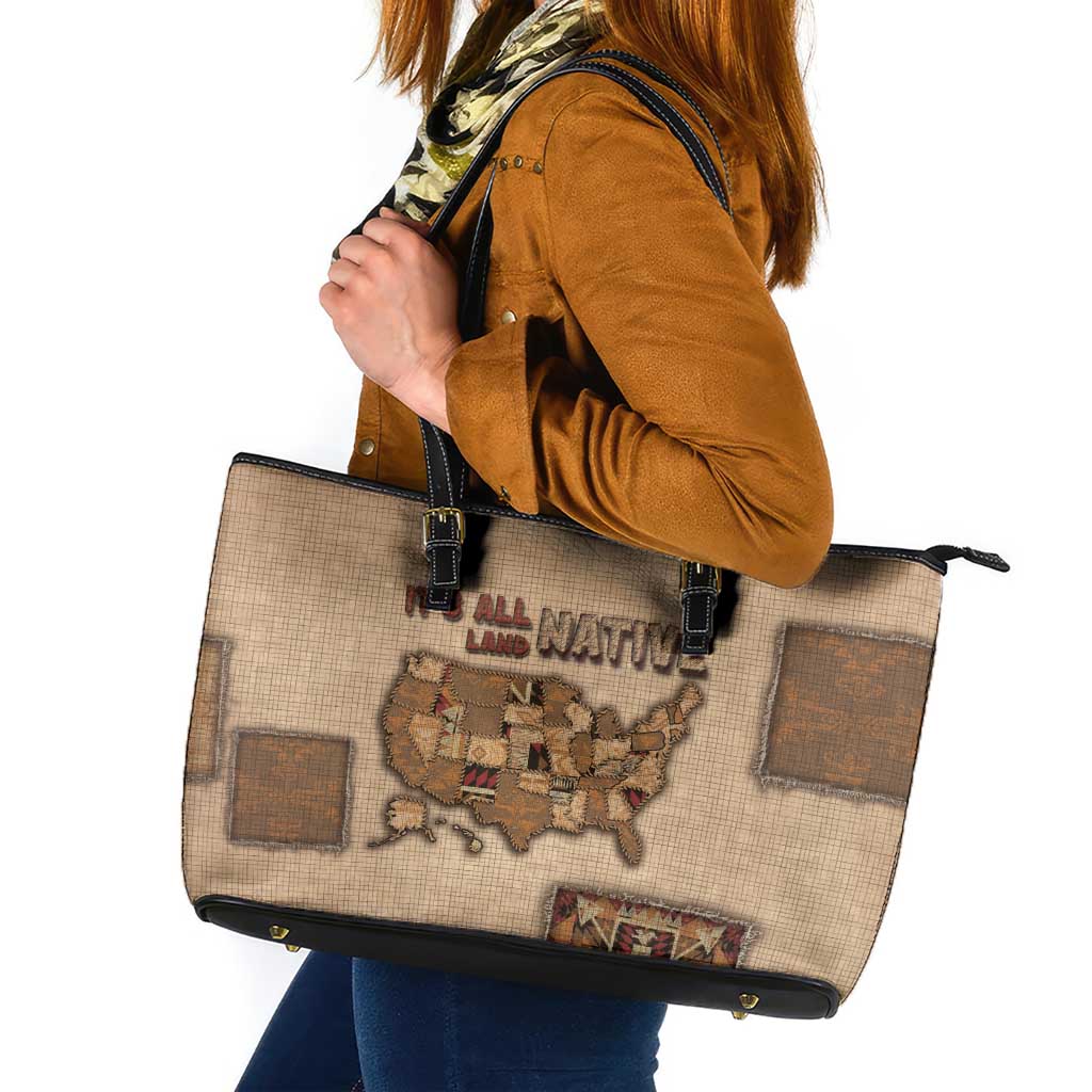 Native American Leather Tote Bag Retro Map Stitching Effect
