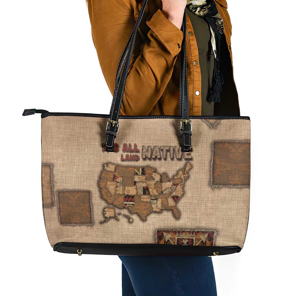 Native American Leather Tote Bag Retro Map Stitching Effect