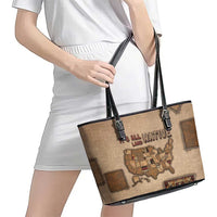 Native American Leather Tote Bag Retro Map Stitching Effect