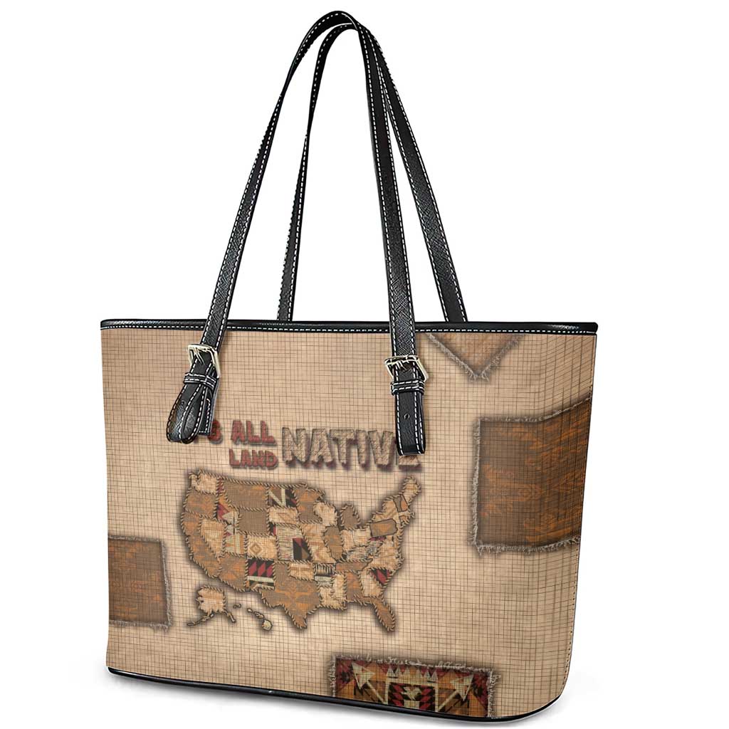 Native American Leather Tote Bag Retro Map Stitching Effect
