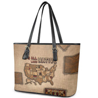Native American Leather Tote Bag Retro Map Stitching Effect