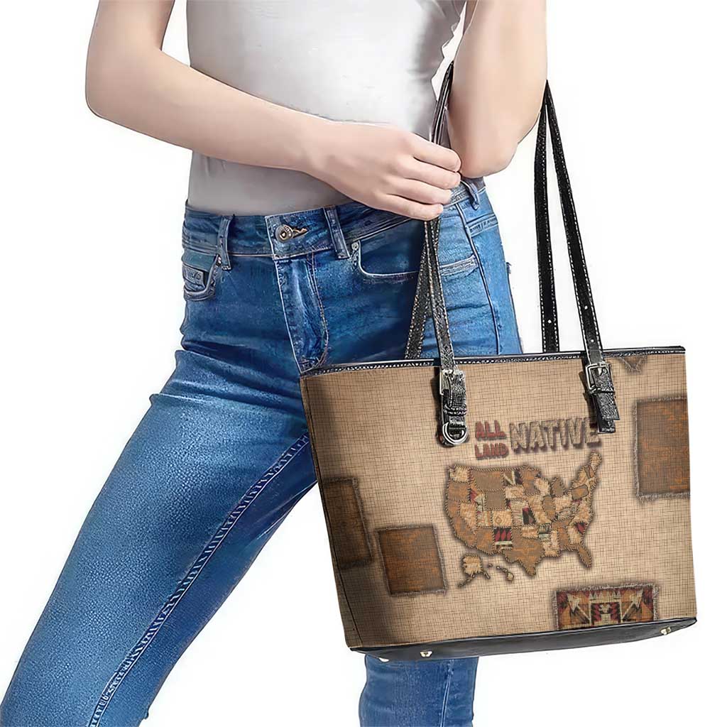 Native American Leather Tote Bag Retro Map Stitching Effect