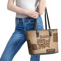 Native American Leather Tote Bag Retro Map Stitching Effect