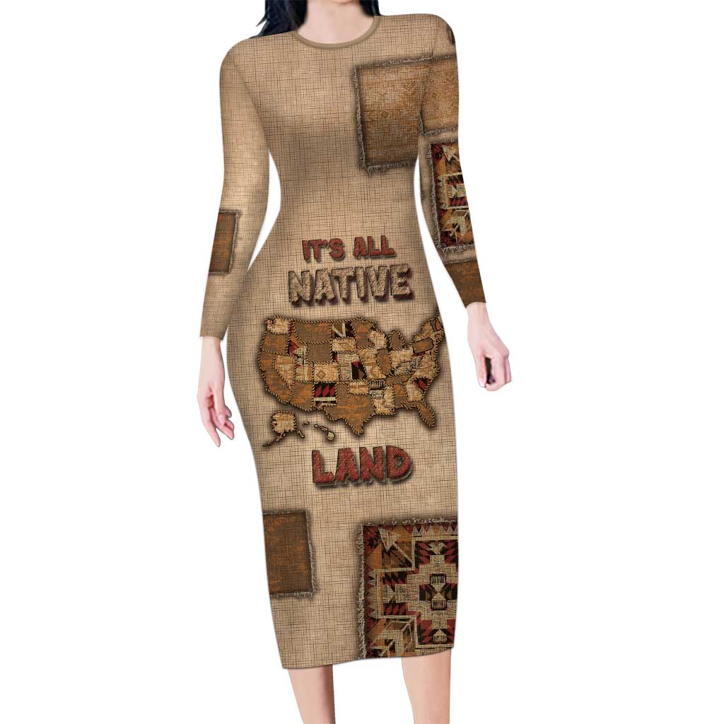 Native American Long Sleeve Bodycon Dress Retro Map Stitching Effect
