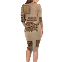 Native American Long Sleeve Bodycon Dress Retro Map Stitching Effect