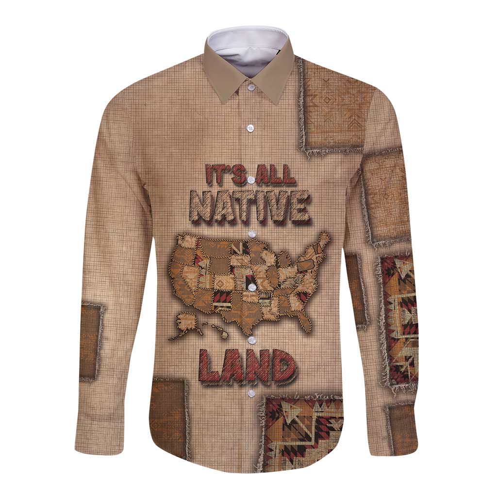 Native American Long Sleeve Button Shirt Retro Map Stitching Effect