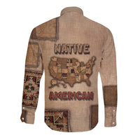 Native American Long Sleeve Button Shirt Retro Map Stitching Effect