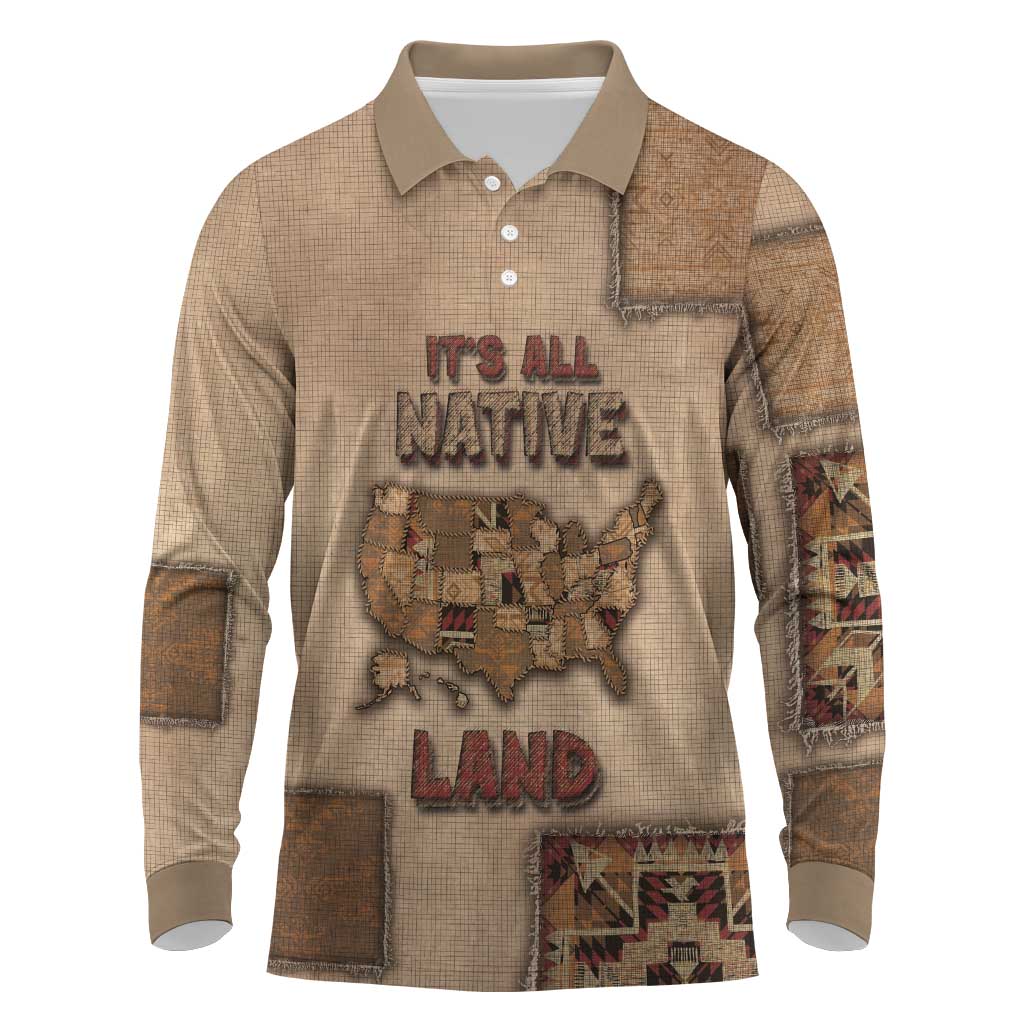 Native American Long Sleeve Polo Shirt Retro Map Stitching Effect