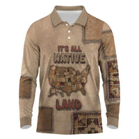 Native American Long Sleeve Polo Shirt Retro Map Stitching Effect