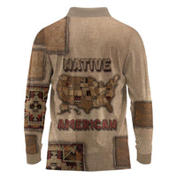 Native American Long Sleeve Polo Shirt Retro Map Stitching Effect