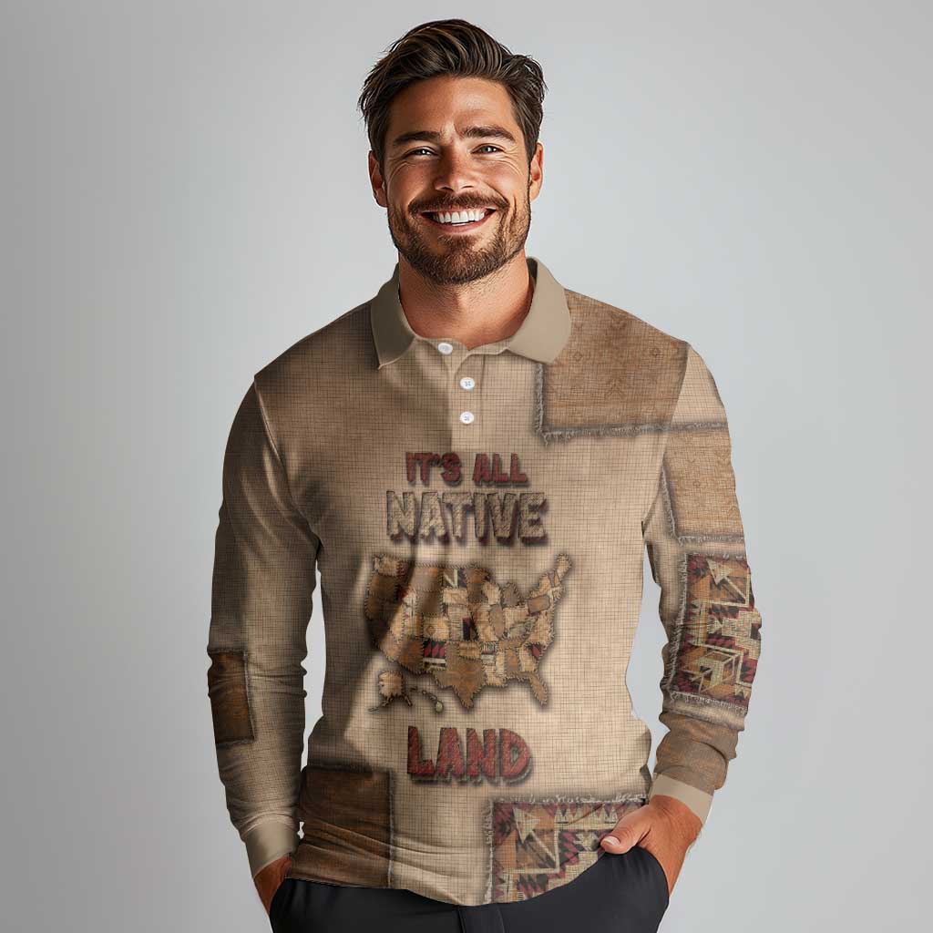 Native American Long Sleeve Polo Shirt Retro Map Stitching Effect