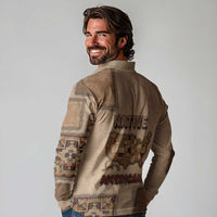 Native American Long Sleeve Polo Shirt Retro Map Stitching Effect