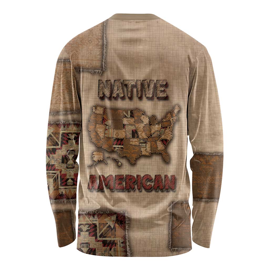 Native American Long Sleeve Shirt Retro Map Stitching Effect