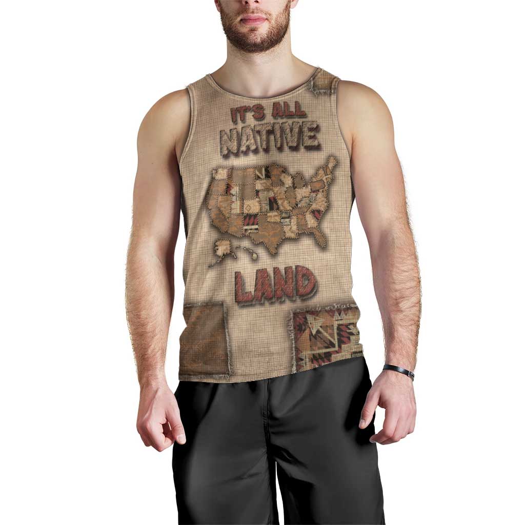 Native American Men Tank Top Retro Map Stitching Effect