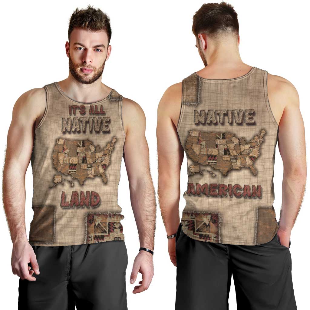 Native American Men Tank Top Retro Map Stitching Effect