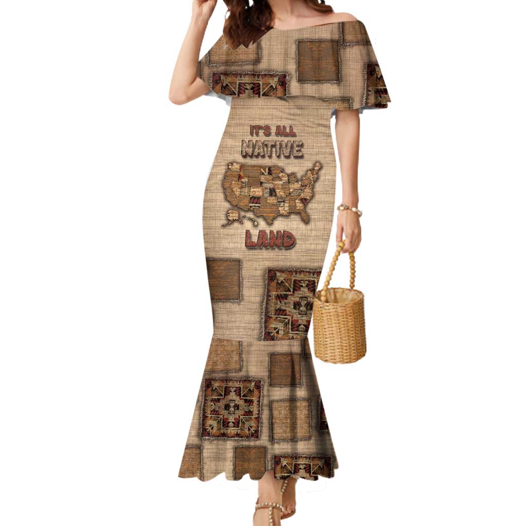 Native American Mermaid Dress Retro Map Stitching Effect