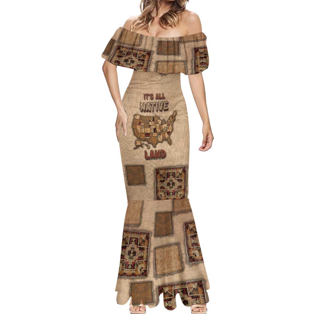 Native American Mermaid Dress Retro Map Stitching Effect
