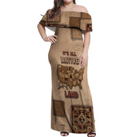Native American Off Shoulder Maxi Dress Retro Map Stitching Effect