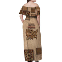 Native American Off Shoulder Maxi Dress Retro Map Stitching Effect