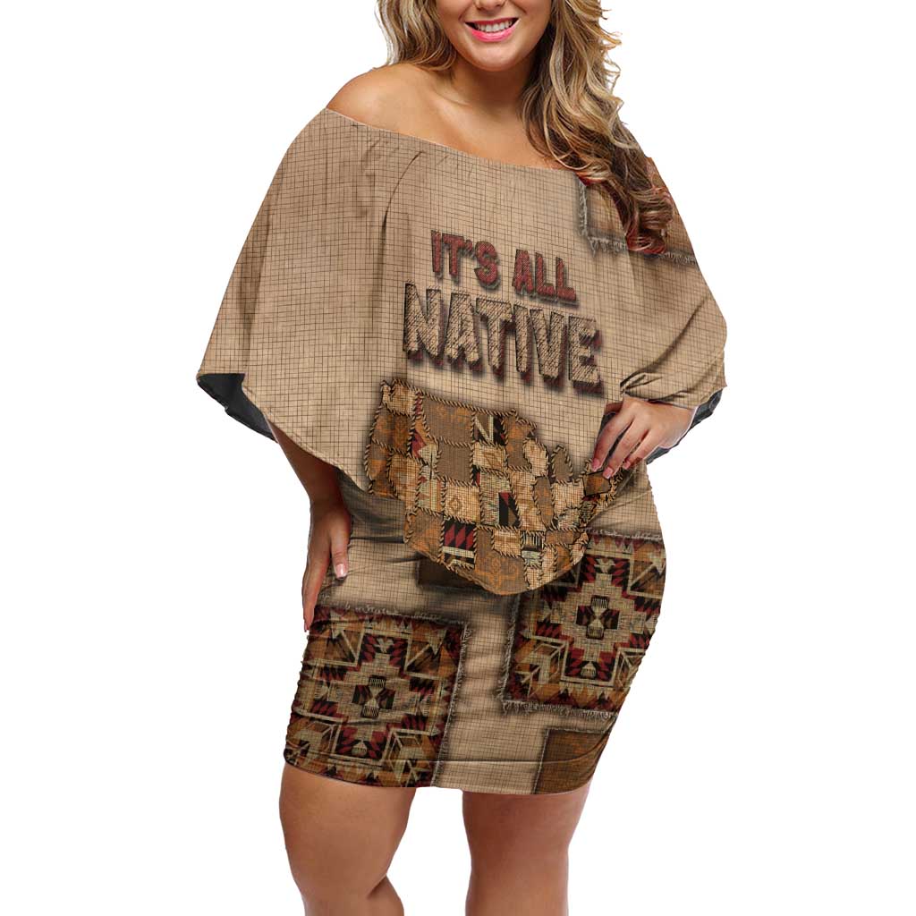 Native American Off Shoulder Short Dress Retro Map Stitching Effect