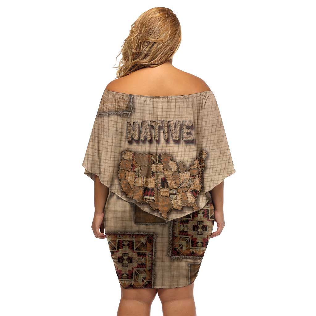 Native American Off Shoulder Short Dress Retro Map Stitching Effect