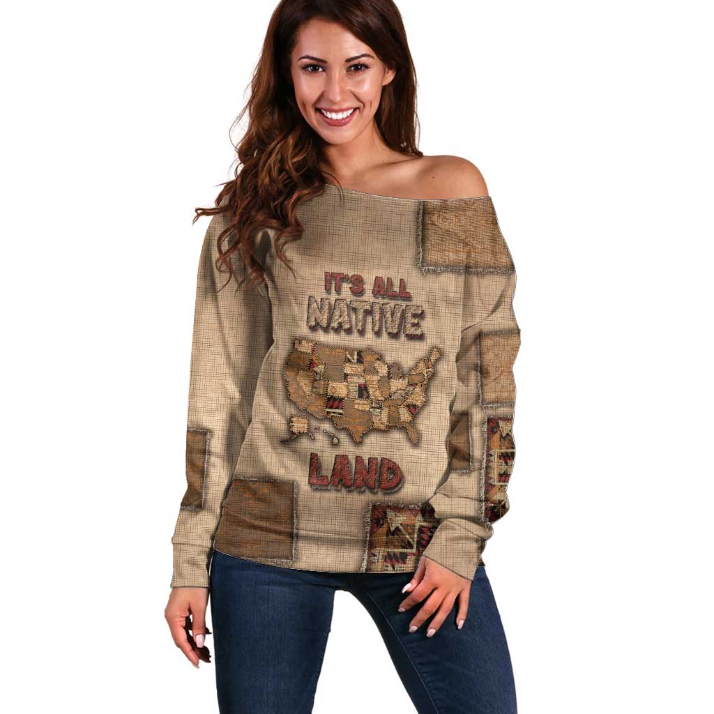 Native American Off Shoulder Sweater Retro Map Stitching Effect