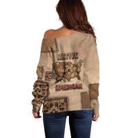 Native American Off Shoulder Sweater Retro Map Stitching Effect