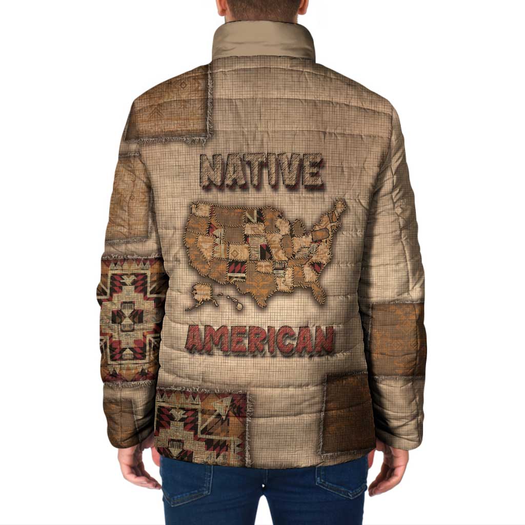 Native American Padded Jacket Retro Map Stitching Effect