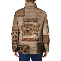 Native American Padded Jacket Retro Map Stitching Effect