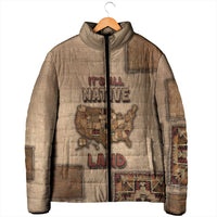 Native American Padded Jacket Retro Map Stitching Effect