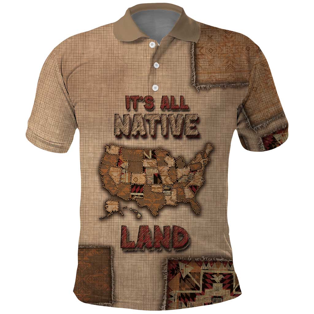Native American Polo Shirt Retro Map Stitching Effect