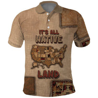 Native American Polo Shirt Retro Map Stitching Effect