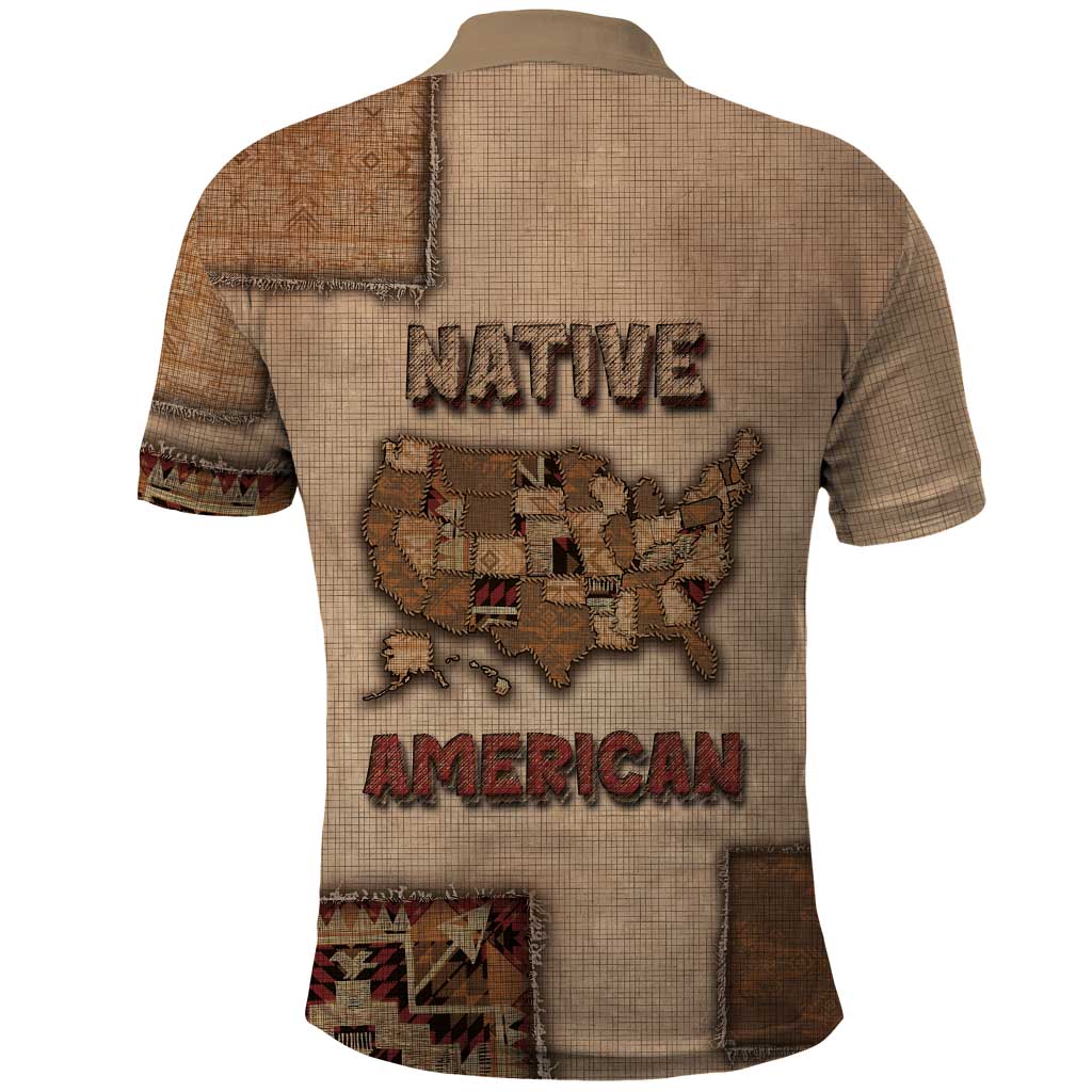 Native American Polo Shirt Retro Map Stitching Effect