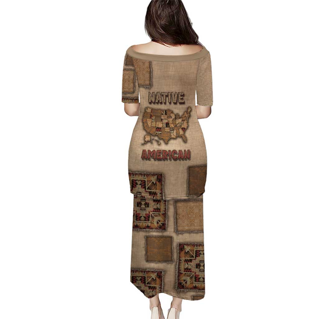 Native American Puletasi Retro Map Stitching Effect