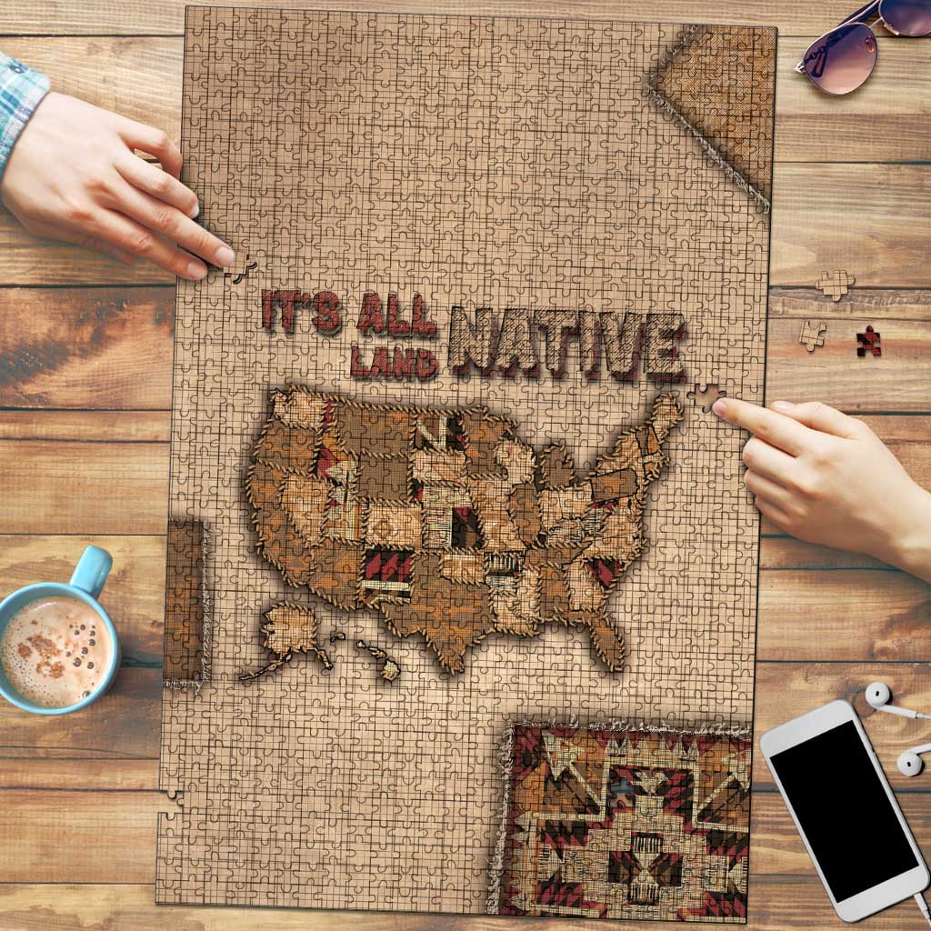Native American Puzzle Retro Map Stitching Effect