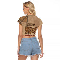 Native American Raglan Cropped T Shirt Retro Map Stitching Effect