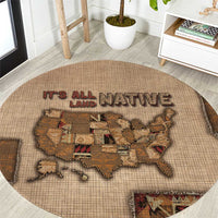 Native American Round Carpet Retro Map Stitching Effect