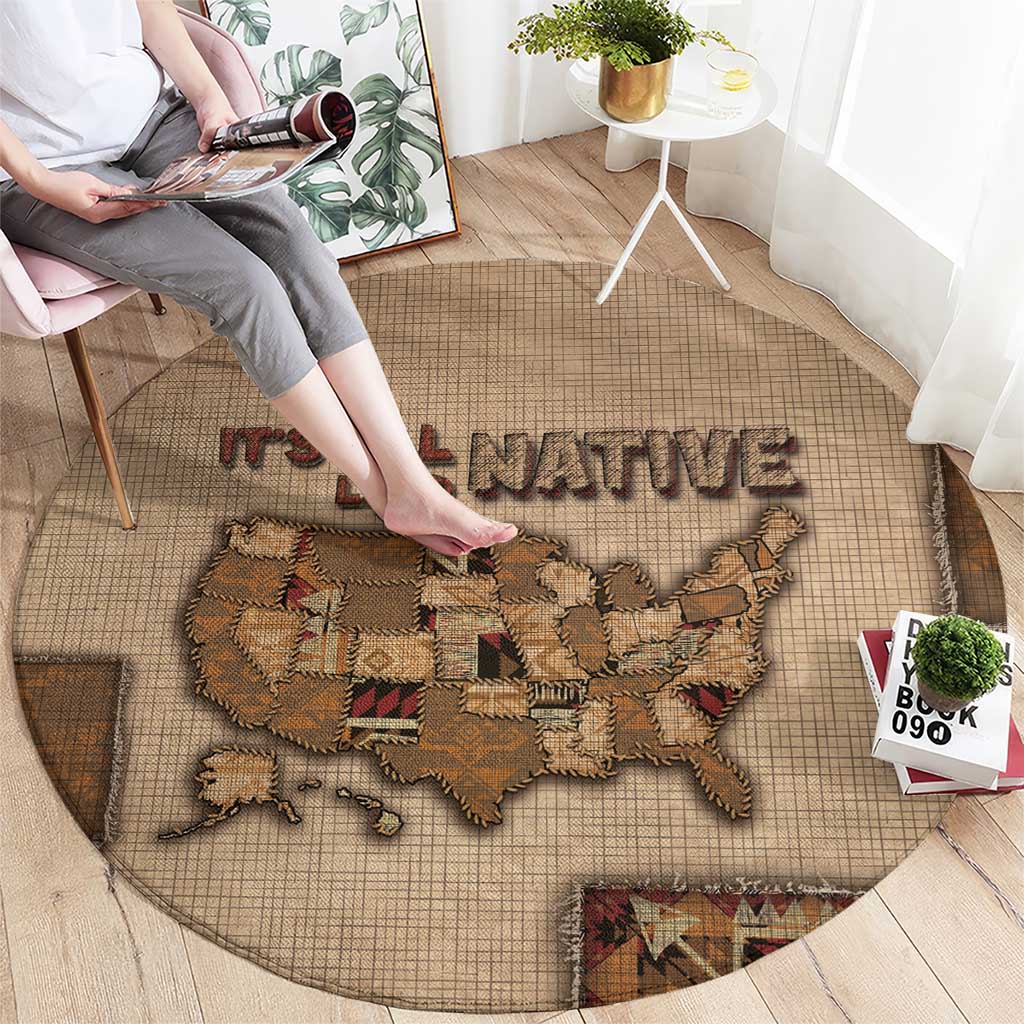 Native American Round Carpet Retro Map Stitching Effect