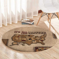 Native American Round Carpet Retro Map Stitching Effect