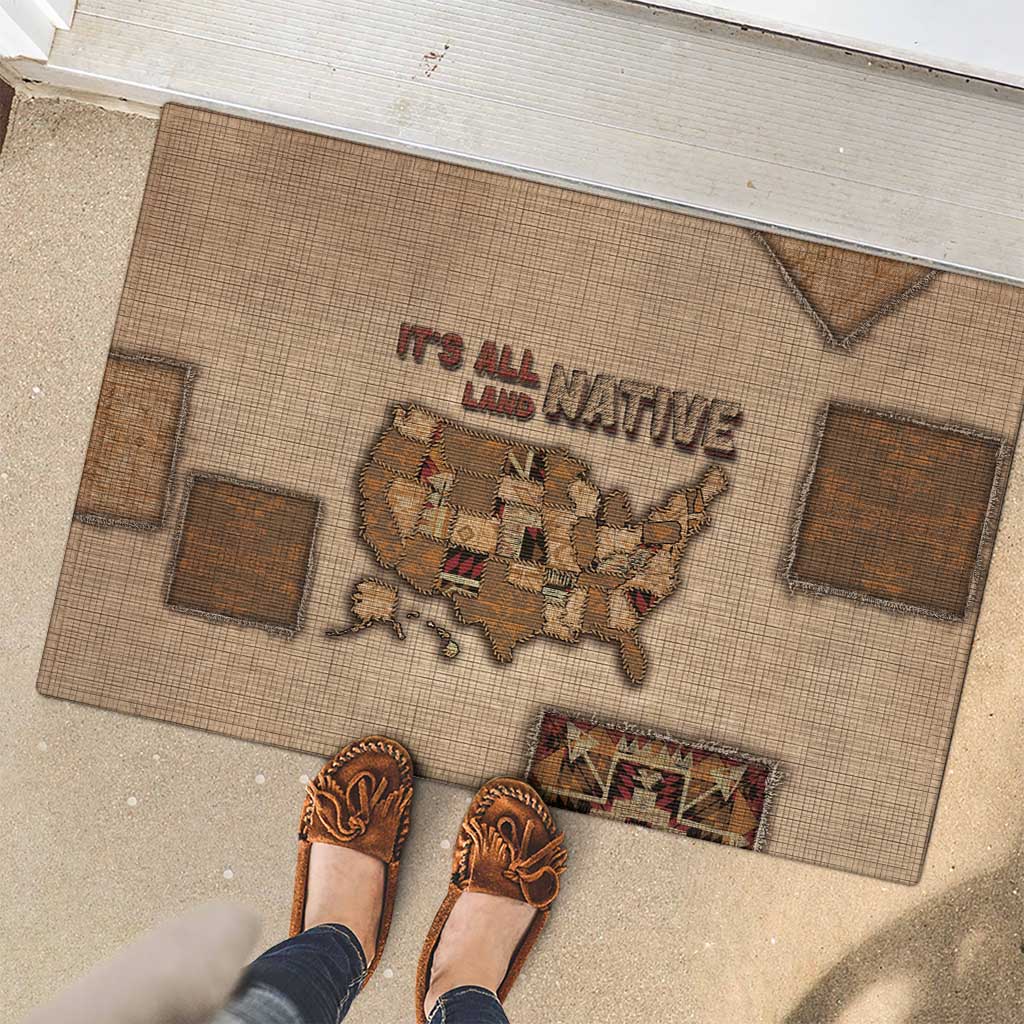 Native American Rubber Doormat Retro Map Stitching Effect