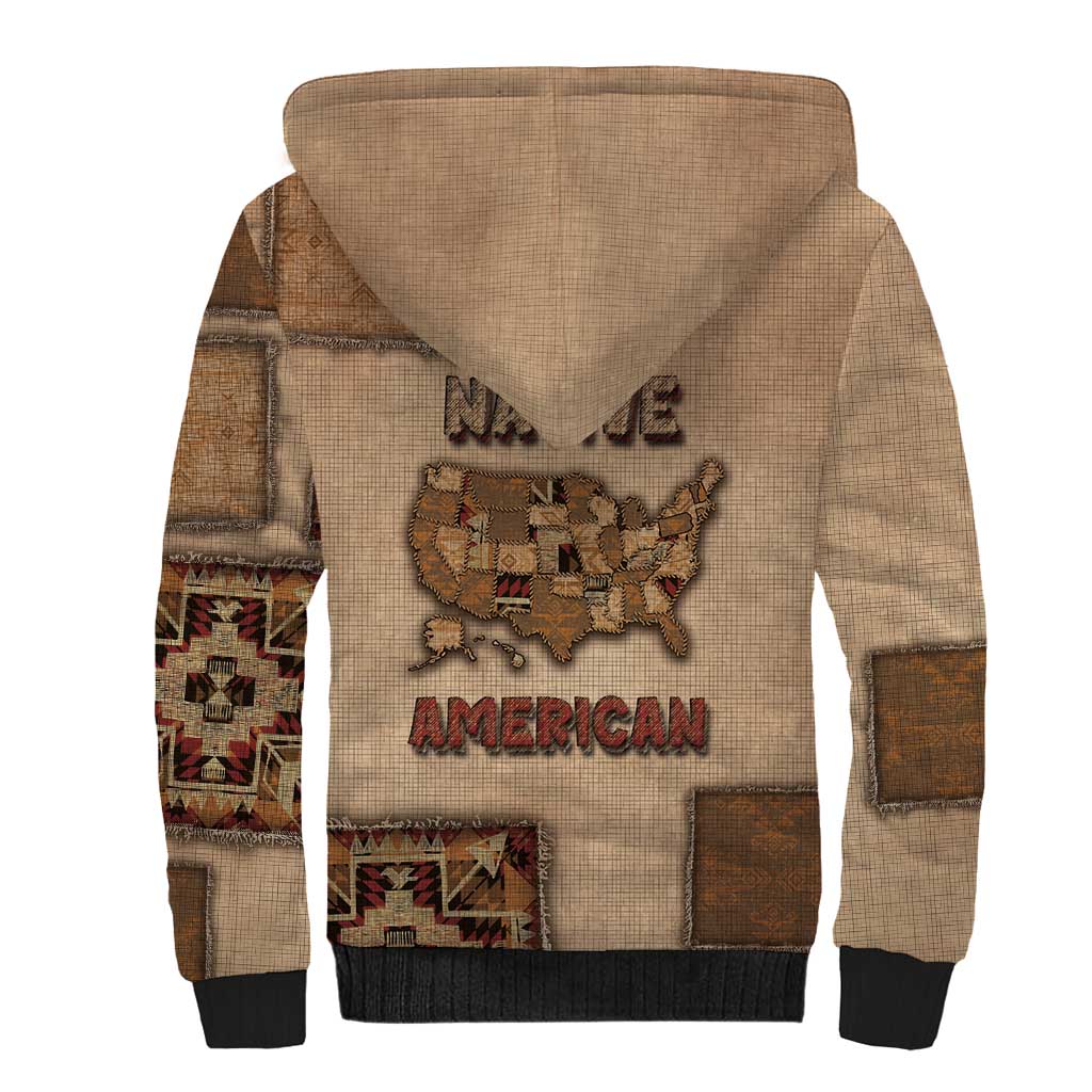Native American Sherpa Hoodie Retro Map Stitching Effect