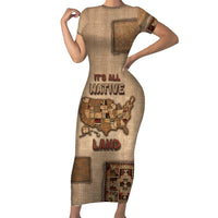 Native American Short Sleeve Bodycon Dress Retro Map Stitching Effect