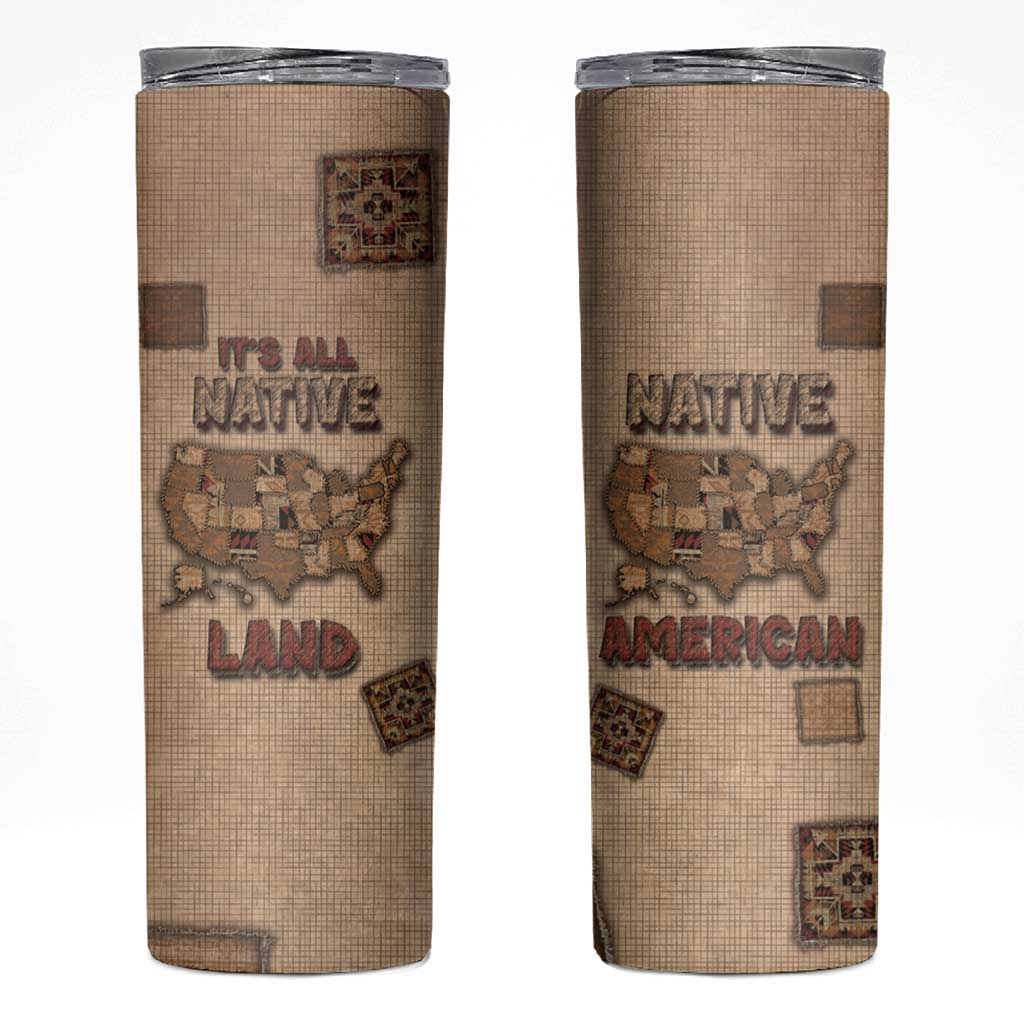 Native American Skinny Tumbler Retro Map Stitching Effect