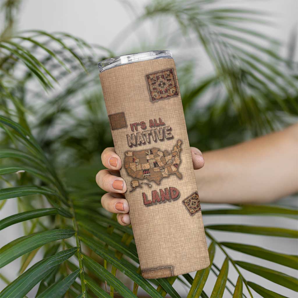 Native American Skinny Tumbler Retro Map Stitching Effect